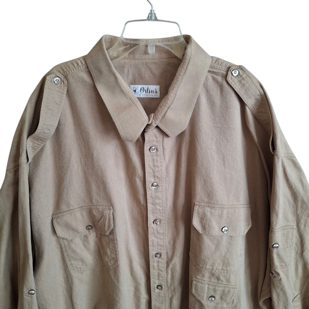 Orlin's Houston Men 5XL 6XL Safari Shirt Khaki Heavy Twill Epaulets 70 Chest USA